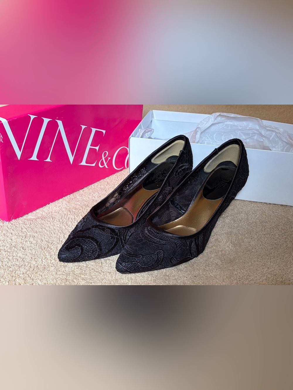 Nine & Co. Black Lace-Patterned Pointed Toe Pumps